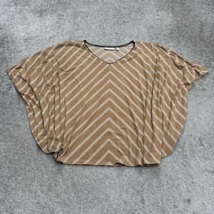 Susan Graver Liquid Knit Batwing Blouse Womens Large Brown Striped V-Neck Flowy